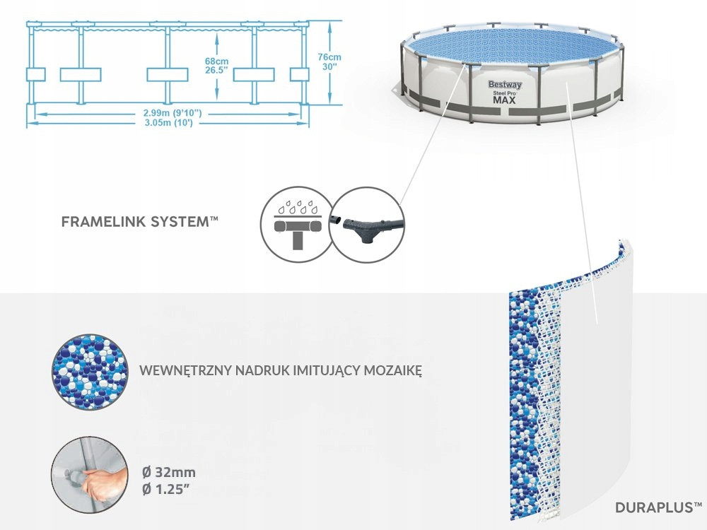 Каркасный бассейн Bestway 305 x 305 см, Круглый бассейн на каркасе, Бассейн с металлическим каркасом. - фото 4 - id-p1863349279