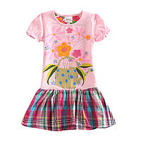 Летнее платье на девочку с коротким рукавом nova примерно 4-5 лет 110 рост розовое с цветами