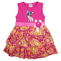 Летнее платье на девочку с коротким рукавом nova примерно 2-3 года 98 рост розовое с собачкой