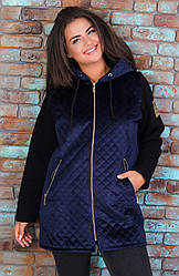 Тепла жіноча куртка з пальтового велюру на синтепоні і трикотажу тринитка