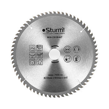 Диск пиляльний для дерева 230х30 мм 64 зуби Sturm 9020-230-30-64T