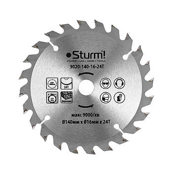 Диск пиляльний для дерева (140х16 мм; 24T) Sturm 9020-140-16-24T