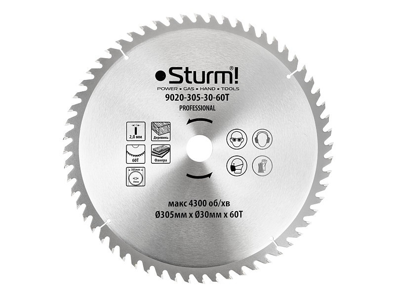Диск пиляльний 305х30 мм 60 зубів для дерева для MS55305BL Sturm 9020-305-30-60T