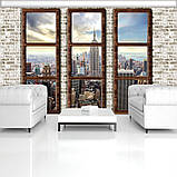 Фото шпалери 3д в передпокій під цеглу місто 368х254 см Хмарочоси Нью-Йорка за трьома великими вікнами (2832P8)+клей, фото 7