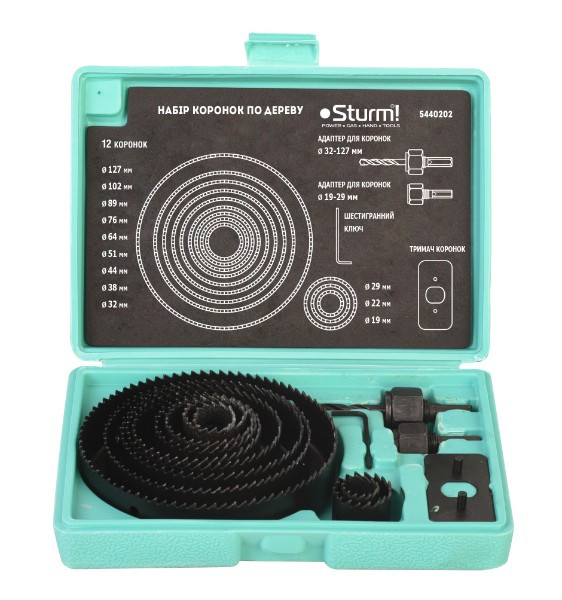 Набір коронок для дерева (15 предметів; 12 коронок 19-127 мм) Sturm 5440202, фото 1