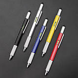 Жовта багатофункціональна кулькова ручка: викрутка, рівень, лінійка, стилус, пилочка для нігтів, фото 2