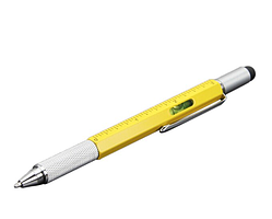 Жовта багатофункціональна кулькова ручка: викрутка, рівень, лінійка, стилус, пилочка для нігтів