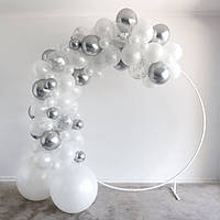 Арка гирлянда из воздушных шаров Белая в серебре