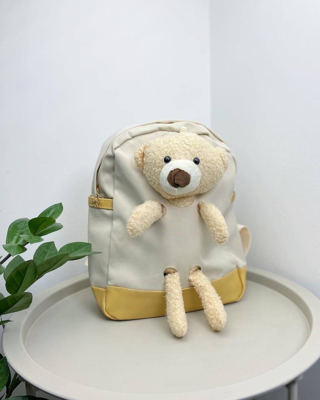 Рюкзак дитячій білий стильний для хлопчика для дівчинки модний з медведиком