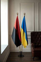Набір для двох прапорів, тримач, атласний прапор України та УПА двосторонній, держак 2 м, наконечник Тризуб