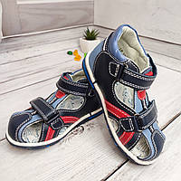 Детские кожаные сандалии для мальчика B&G Little Deer синие размер 26