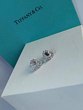 Сережки тіфані серця з об`ємними камінчиками срібло, гвоздики топ