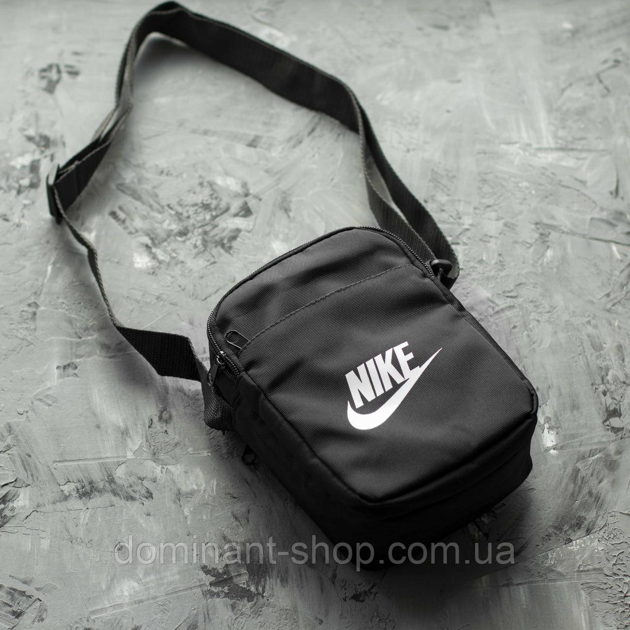 Маленькі барсетки NIKE Solo чорна з тканини через плече міська сумка месенджер на 4 відділення молодіжна