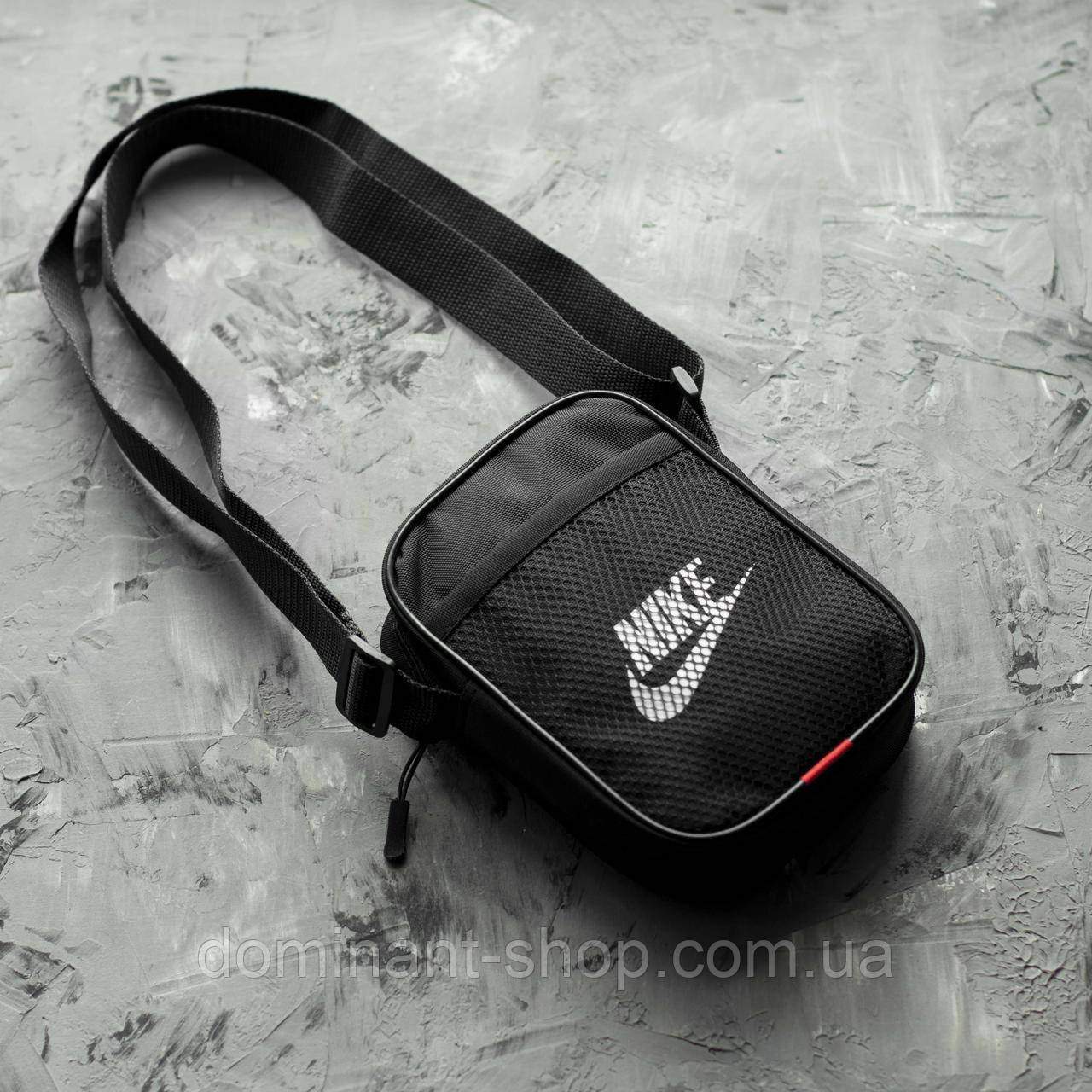 Сумка брастека Nike чорна з тканини через плече молодіжна месенджер STK Nk