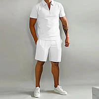 Мужской спортивный однотонный костюм двунитка шорты и футболка Comfort S, Белый