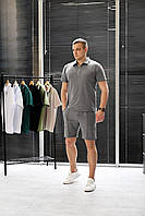 Мужской спортивный однотонный костюм двунитка шорты и футболка Comfort S, Серый
