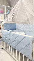 Комплект постельного белья с балдахином, бортиками, ортопедическая подушка, Велюровая нежность голубой