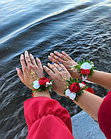 Бутоньерки на руку, бутоньерки на девичник, повязка на руку, браслет с цветов ( красный)