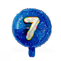 Фольгированный шар круг Цифра 7 синий 18"(45см)