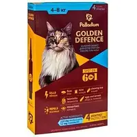 Капли на холку Palladium Golden Defence от паразитов для кошек весом от 4 до 8 кг, 1 мл ( 1 шт.)