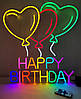 Неонова LED вивіска Happy Birthday 496x528 мм різнокольорова з пультом, фото 7
