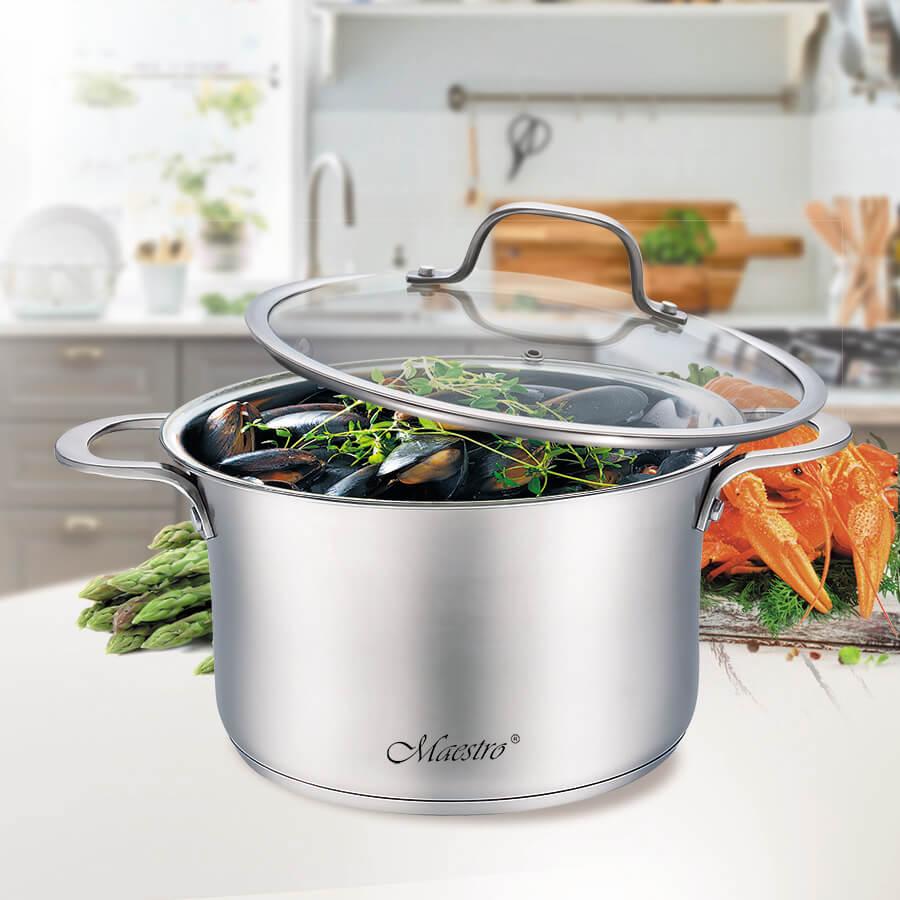 Каструля 1.75 л із неіржавкої сталі Maestro MR-3505-18 Індукційна каструля з неіржавкої сталі з товстим дном, фото 1