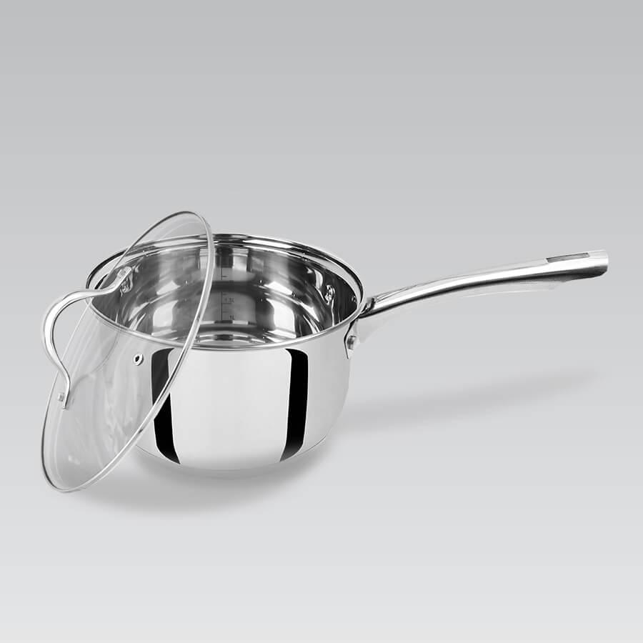 Сотейник ківш із неіржавкої сталі з кришкою 1.8 л Maestro MR-3519-16S Ківш неіржавка індукційне дно, фото 1