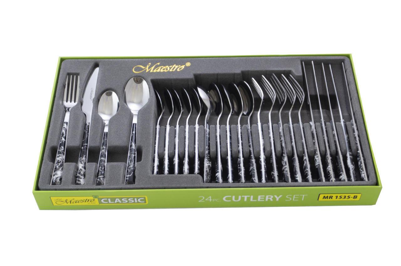 Набори столових приборів Maestro MR-1535B-24 (24 предмети) Столові набори ложки, виделки, ножі з неіржавкої сталі, фото 1