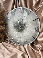 Часы настенные из эпоксидной смолы на стену синие бирюзовые с золотом римскими цифрами зеркальные тихий ход
