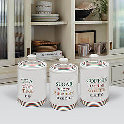 Набір банок для сипких продуктів чай, кава, цукор 3 шт. Maestro MR-20031-03CS Набір керамічних банок для дому