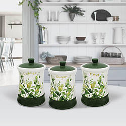 Набір банок для сипких продуктів чай, кава, цукор 3 шт. Maestro MR-20032-03CS Набір керамічних банок для дому