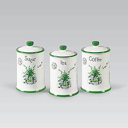 Набір банок для сипких продуктів чай, кава, цукор 3 шт. Maestro MR-20065-03CS Набір керамічних банок для дому
