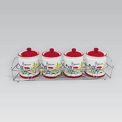 Набір банок для спецій і сипких продуктів 5 шт Maestro MR-20008-04СS Набір ємностей на підставці з кераміки