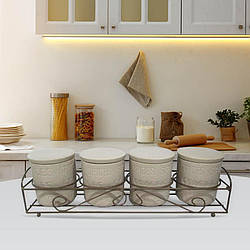 Набір банок для спецій і сипких продуктів 5 шт Maestro MR-20028-04СS Набір ємностей на підставці з кераміки