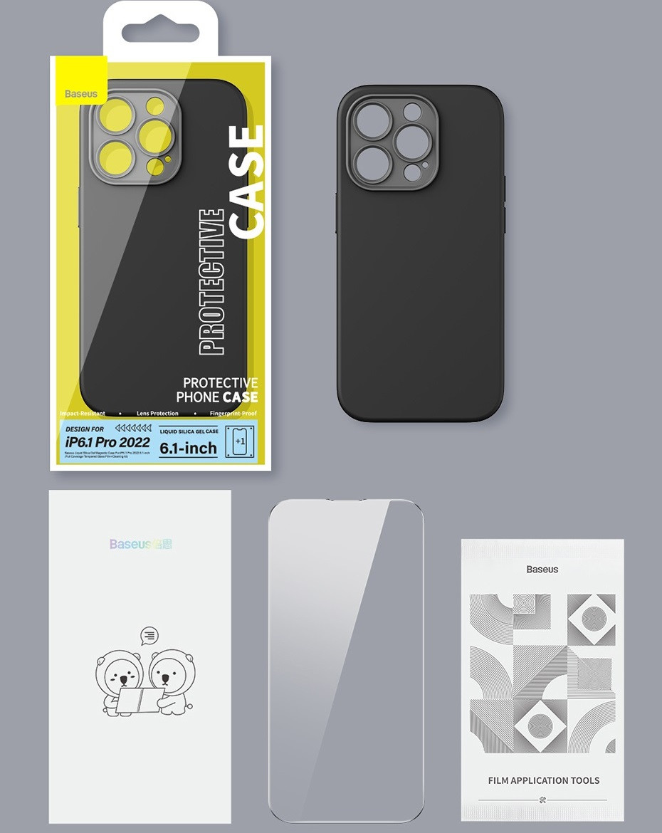 Силіконовий чохол Baseus Liquid Silica Gel для iPhone 14 Pro + захисне скло