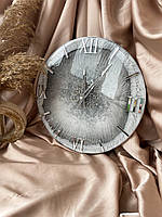 Настінний годинник з епоксидної смоли на стіну з синій бірюзовий з золотом з римськими дзеркальними цифрами