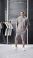 Мужской спортивный однотонный костюм Oversize двунитка шорты и футболка Combo S, Серый