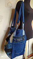 Сумка-рюкзак жіноча джинсова — трансформер, ручної роботи, колір — блакитна, комбінована