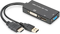 Digitus Адаптер HDMI - DP+DVI+VGA UHD 4K, M-F/F/F, 3 in 1 Technohub - Гарант Качества