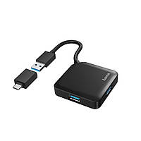 HAMA 4 Ports USB 3.2, USB-C Adapter Black Technohub - Гарант Качества