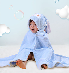 Рушник дитячий з капюшоном "Зайченя"  Блакитний 70*140 см.  (21000)