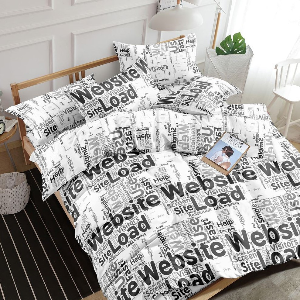 Простирадло 150х220 (Бязь) | Полуторне простирадло від виробника "Королева Ночі" | Написи на білому, фото 1