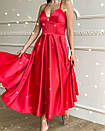 Вечірня червона атласна сукня з пишною спідницею міді, фото 3