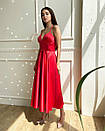 Вечірня червона атласна сукня з пишною спідницею міді, фото 5
