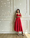 Вечірня червона атласна сукня з пишною спідницею міді, фото 2