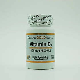 Вітамін Д3 California Gold Nutrition 125 мкг (5,000 МО) 90 капсул