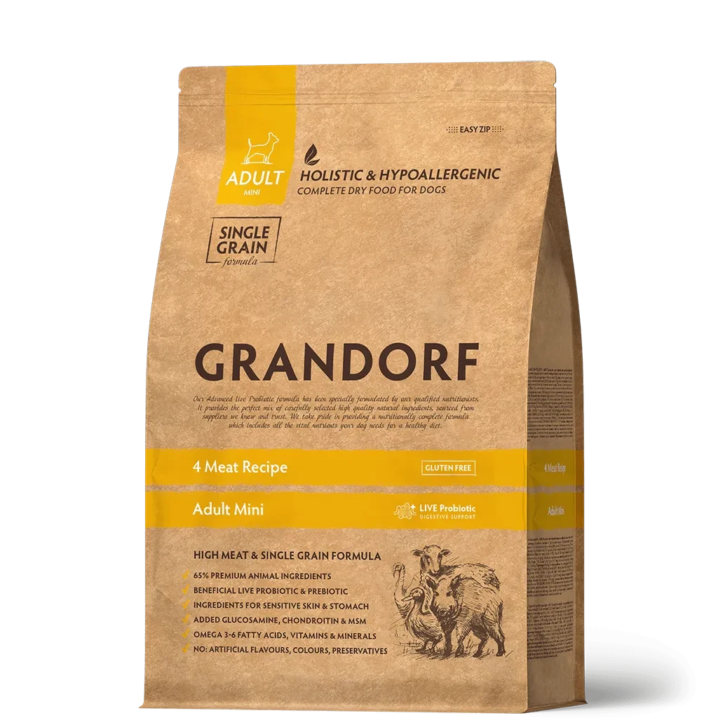 Grandorf (Грандорф) Living Probiotics 4 Meat & Brown Rice Mini низкозерновой корм 4 види м'яса, 1 кг