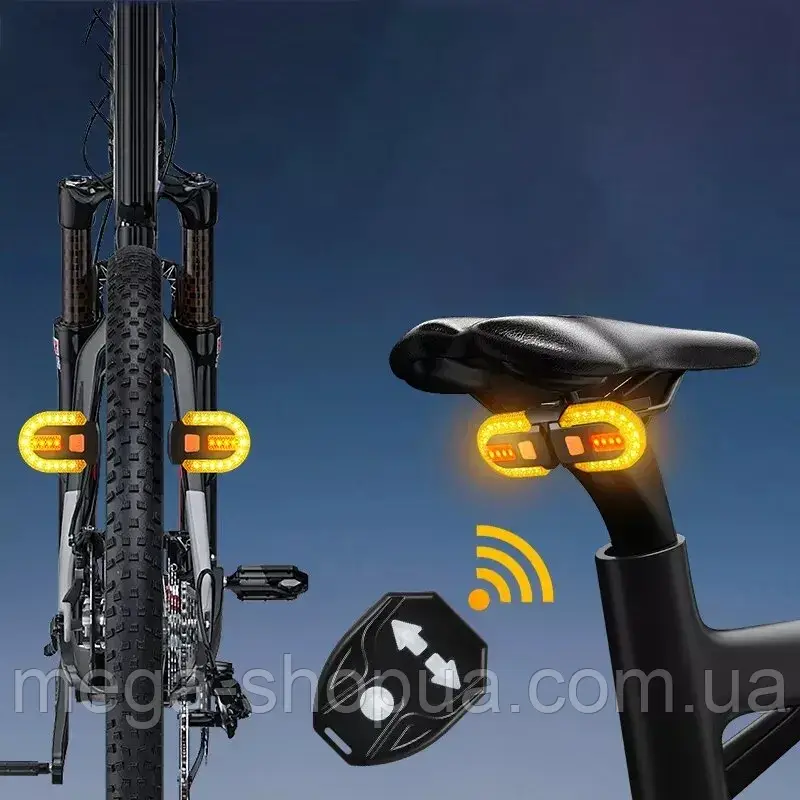 Бездротова велофара задня з покажчиками поворотів ERF8775. Заднє велоліхтар фара для велосипеда, фото 1