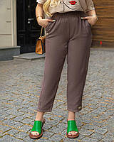 Жіночі трендові штани 50-60 розмір лляні висока посадка комфортні весна стильні мокко,бутилка,хаки,Джинс