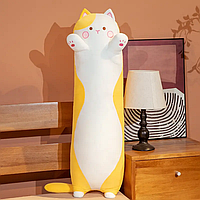 Длинный Кот батон 90 см, плюшевая игрушка, Кот-подушка детская антистресс, Желтый